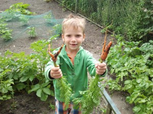 Kinderen in de moestuin